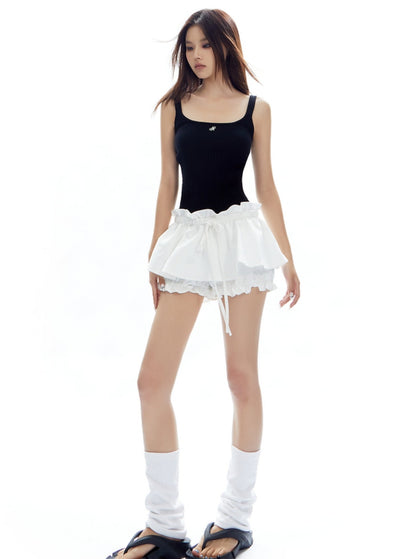 Ruffle Low-Waisted Drawstring Skirt