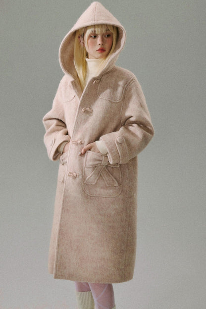 Wool Hooded Horn Buckle Coat