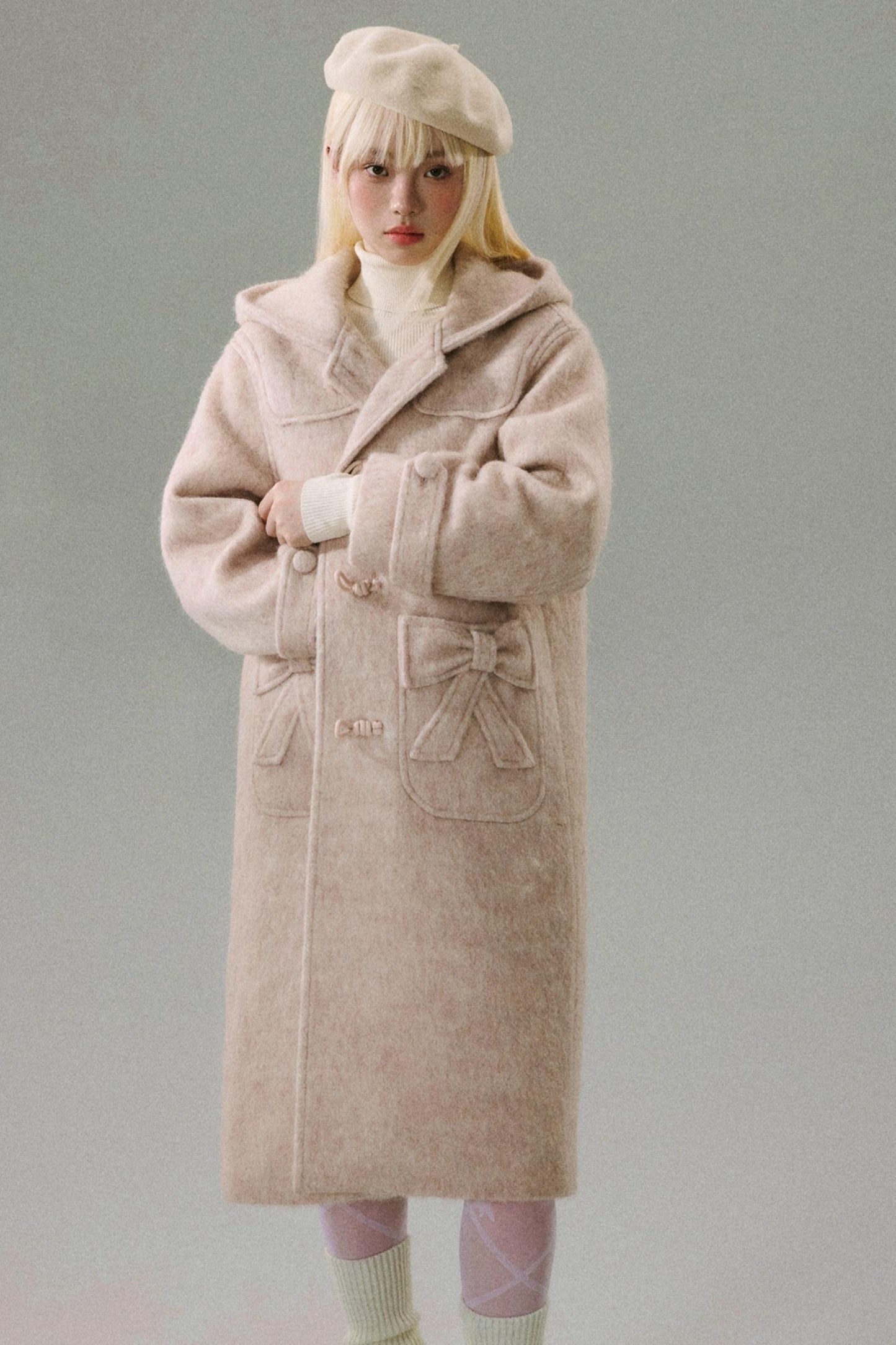 Wool Hooded Horn Buckle Coat