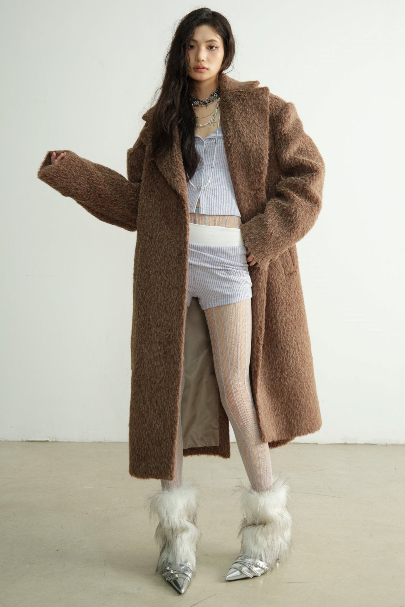 Genderless Handsome Long Silhouette Tweed Coat