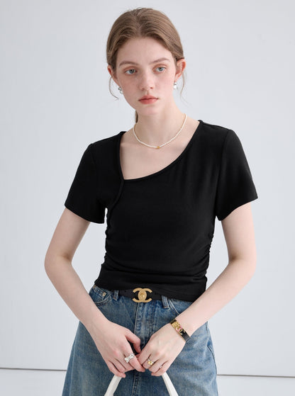 Placket Basic Versatile Short Sleeve Top