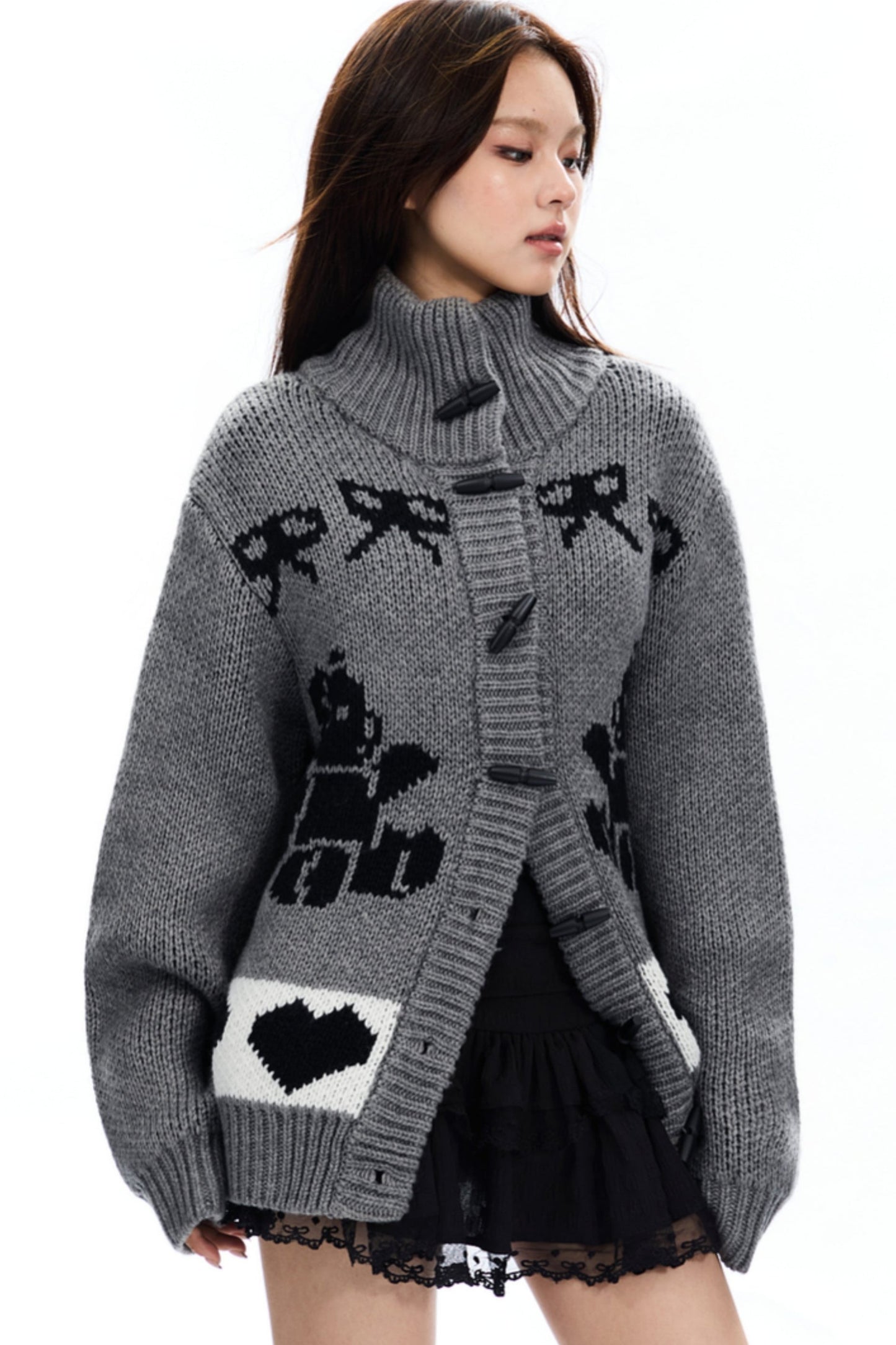 Bear Jacquard Wool Cardigan