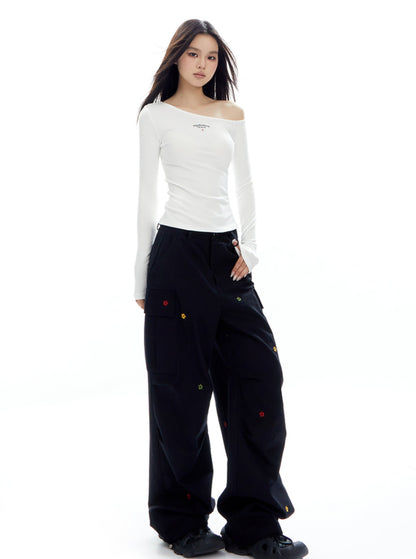 Floral Large Pocket Straight Leg Pants