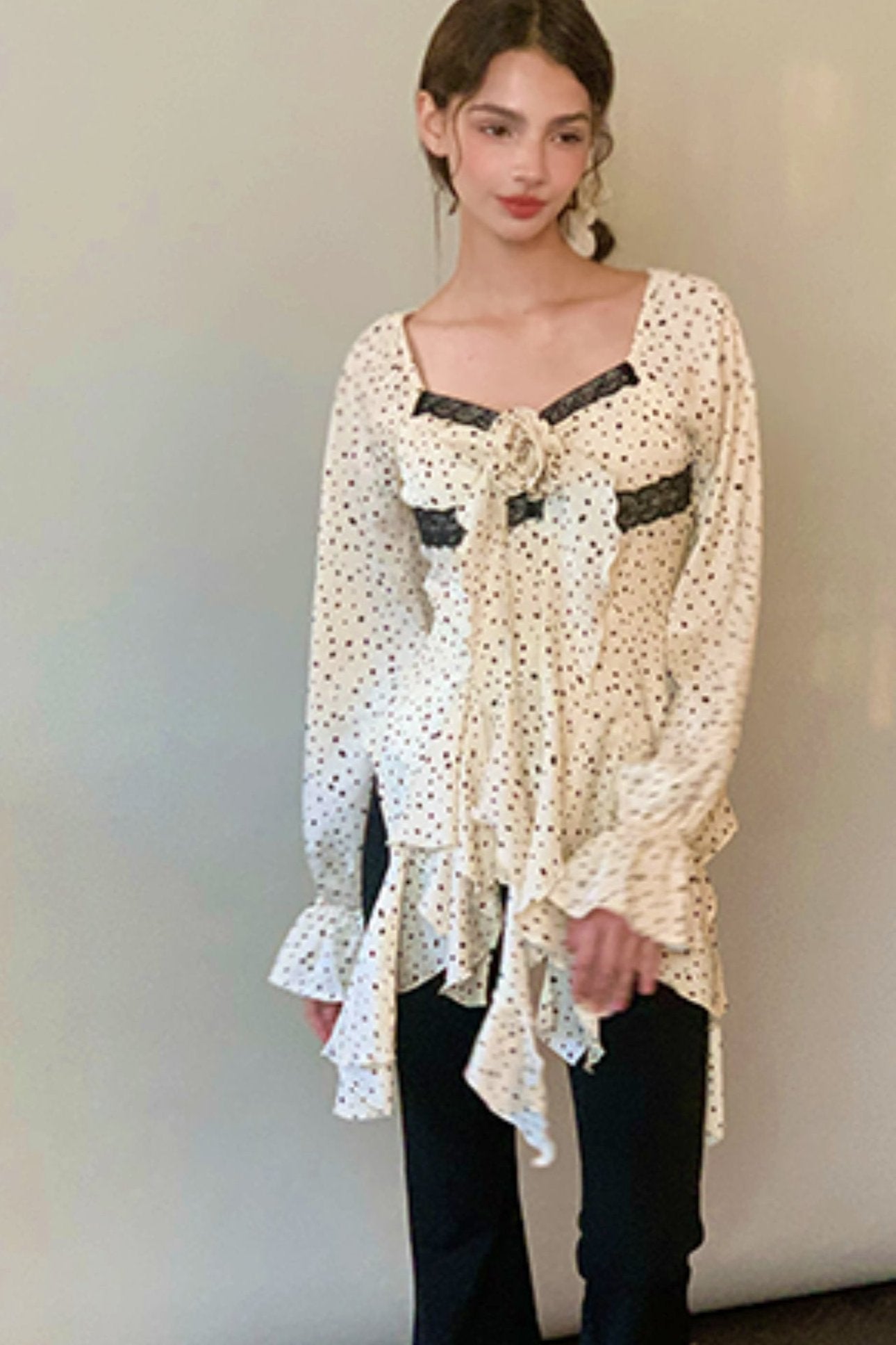 French Polka Dot Ruffle Top