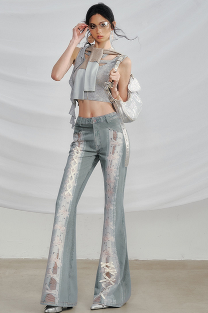 Visual Play Lace Ribbon Bow Jeans