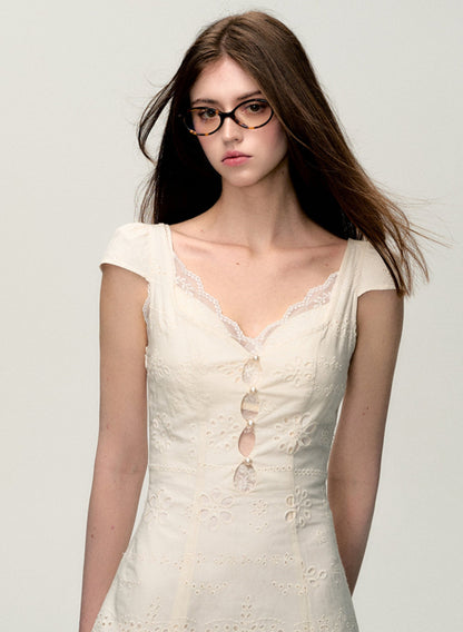 Cream White Slim Lace Dress