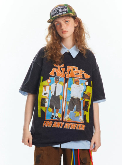 American Hip Hop Cartoon Sleeve T-Shirt