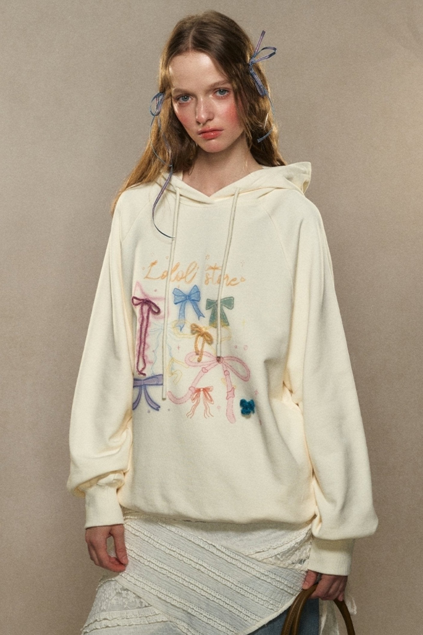 Bow Print Hooded Sweatshirt