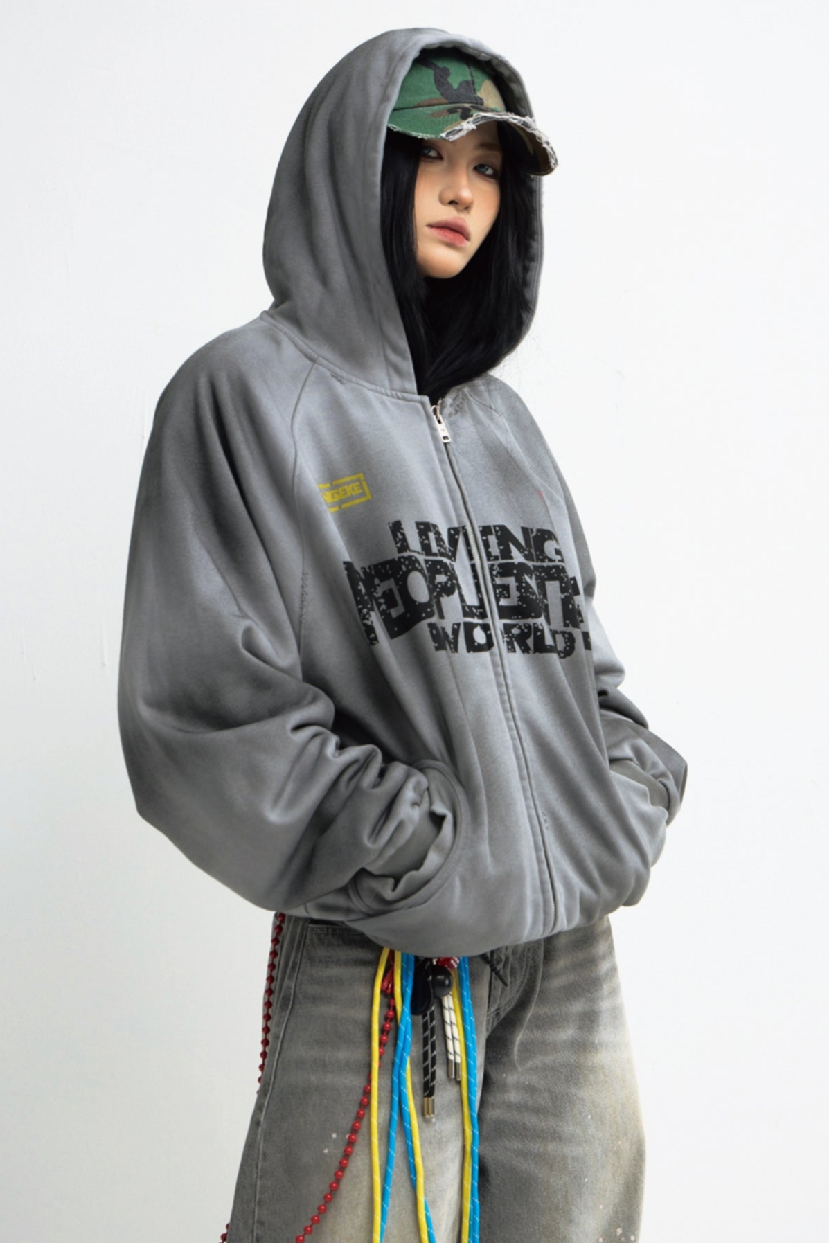 Distressed Gradient Gray Hoodie Jacket