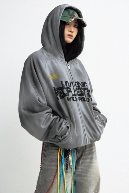 Distressed Gradient Gray Hoodie Jacket