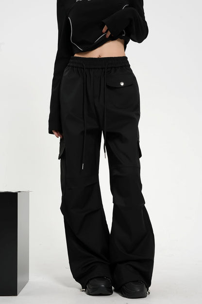 High-Waisted Elasticated Waist Cargo Pants