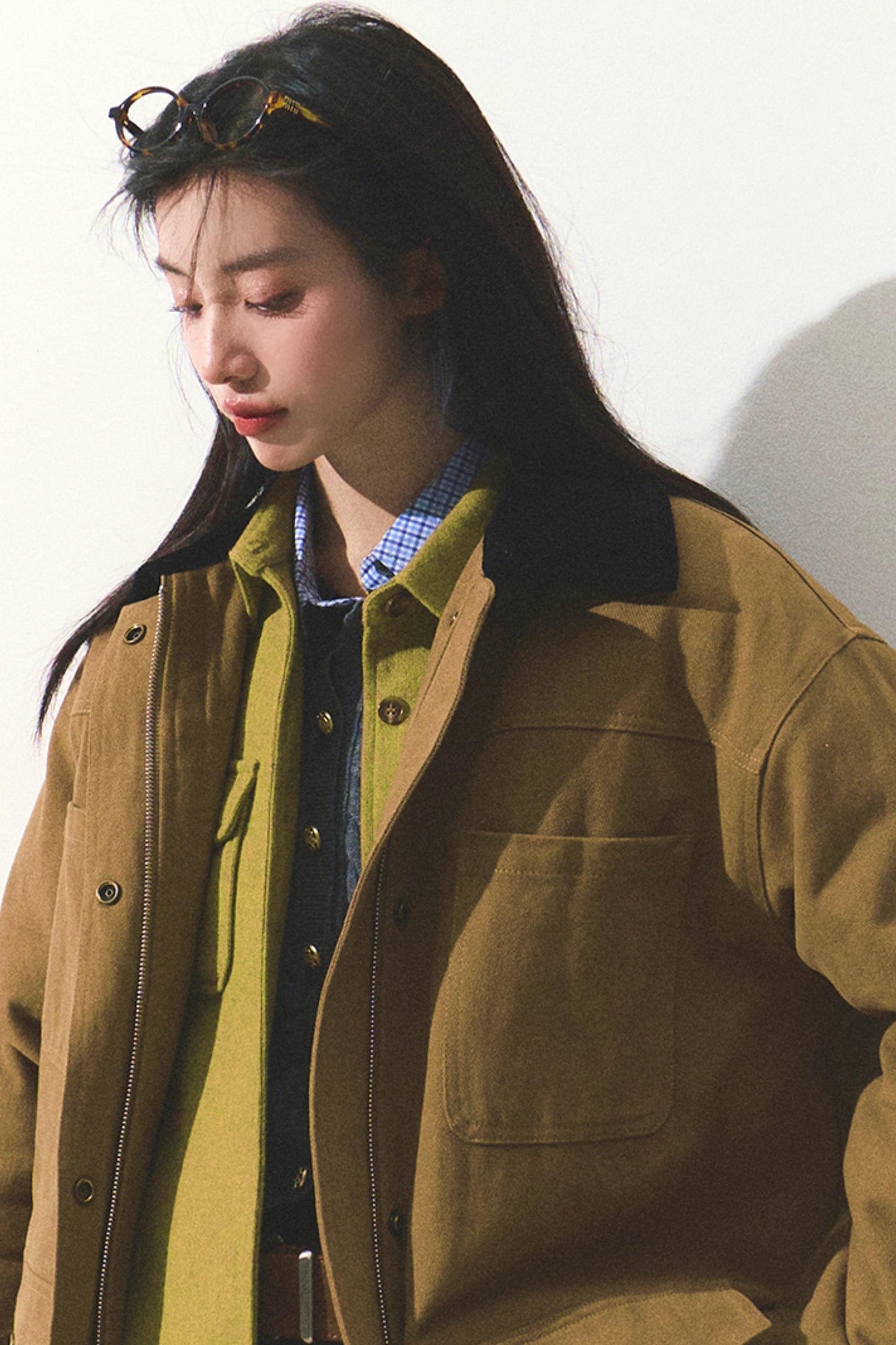 Dropped-Shoulder Wool Varsity Shirt Jacket