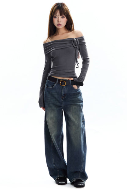 [New on September 19] APEA American Vintage Dark Blue Jeans Women's Belt Loose Bloomer Pants