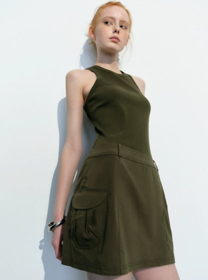 Stitching Sleeveless Slim Fit S-Shaped Dress