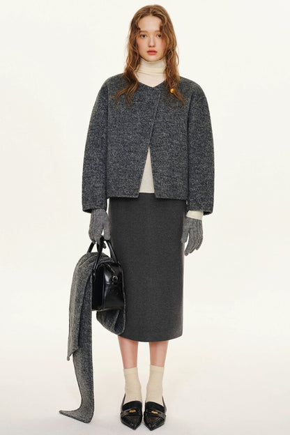 GREY WOOL COAT WITH SCARF SET