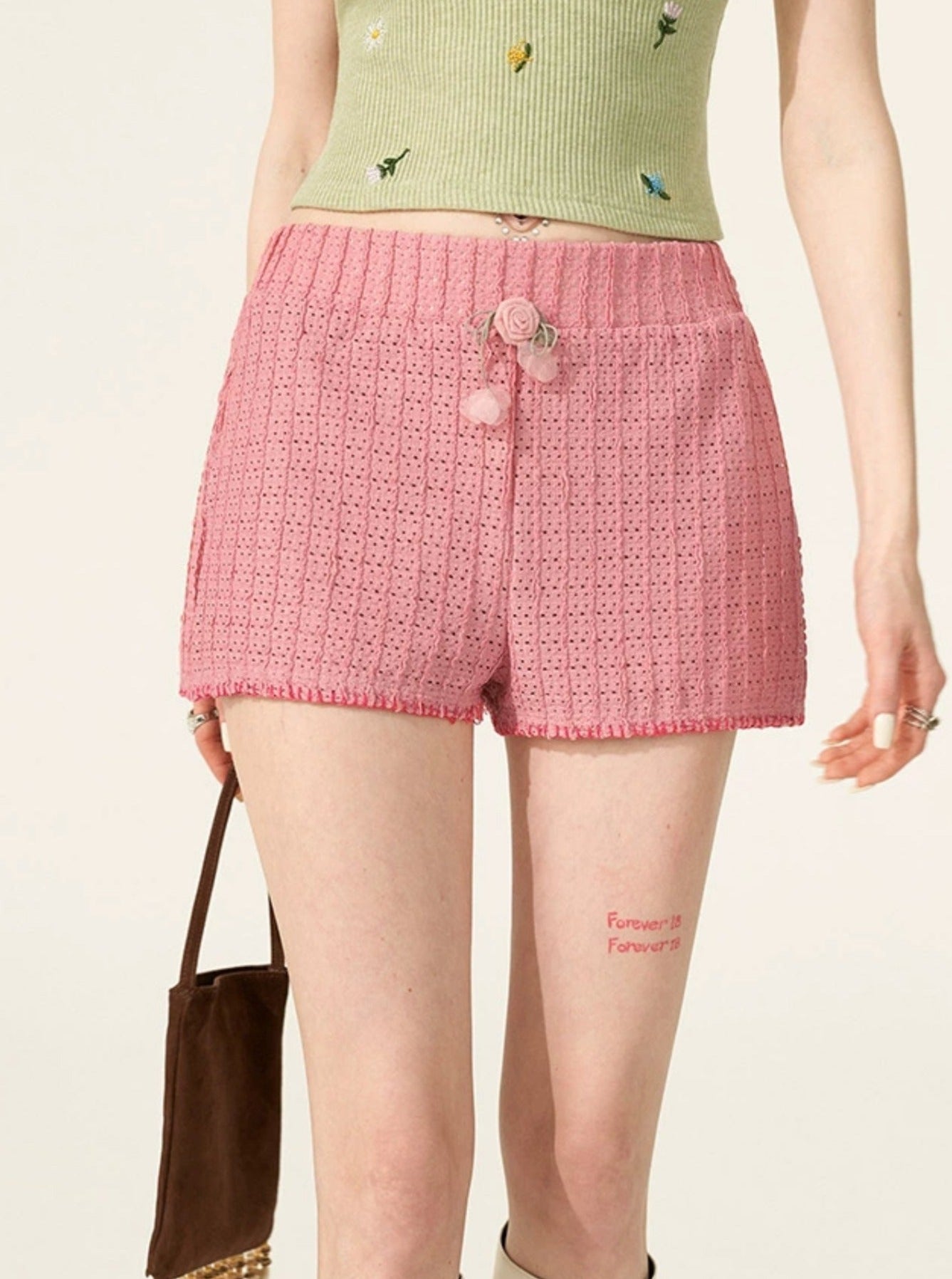 Flower Dots Texture Shorts Trend Loose Pants