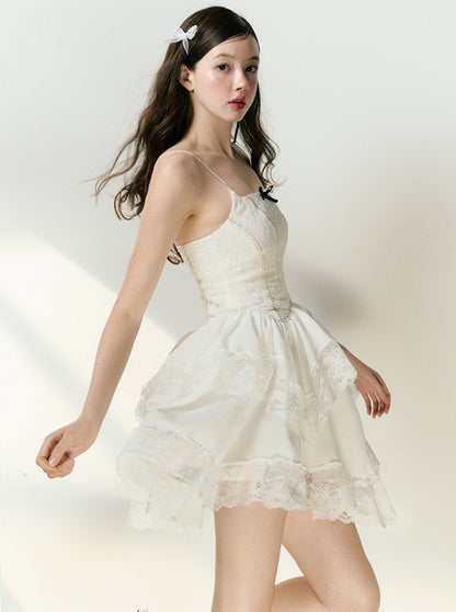 Lace White Suspender Dress