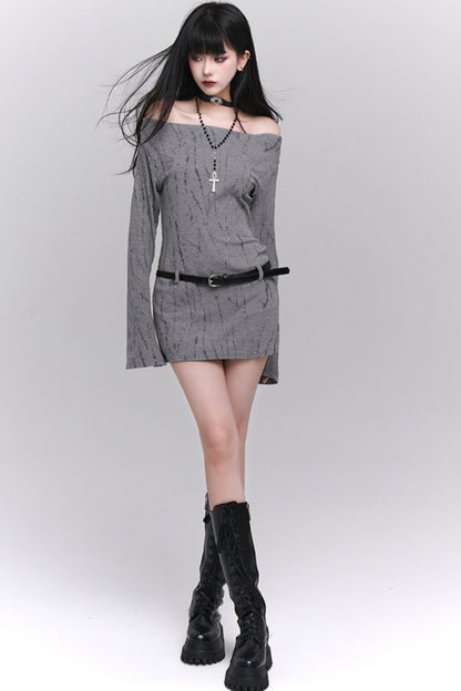 Ghost Girl Pre-Autumn Outfit 2024 New Sweet and Spicy One-Shoulder Top Sweet and Spicy CIC Long-Sleeved Knit