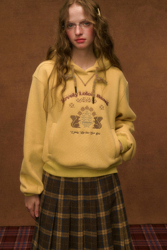 Embroidered Wool Pullover Hoodie