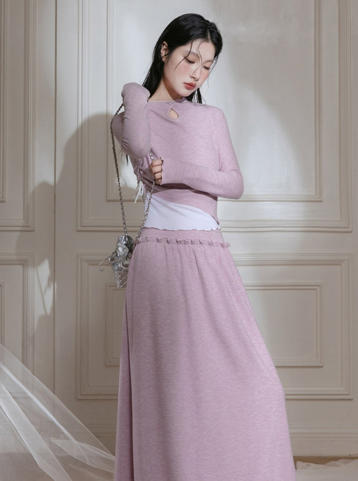 Fandel Knitted Shirred Top Skirt Set