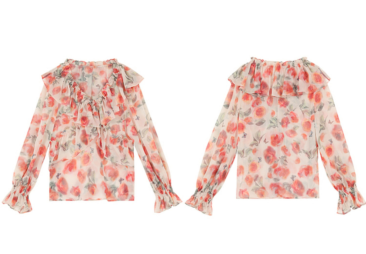 One-Shoulder Floral Chiffon Tea Break Top