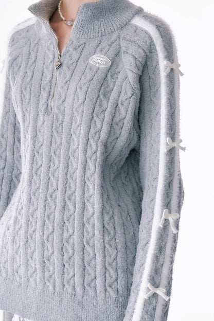 Half Zip Twist Bow Sports Sweater