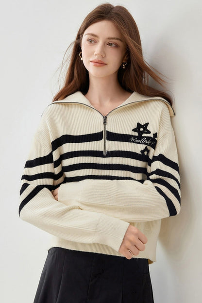 Athleisure Half Zipper Striped Sweater