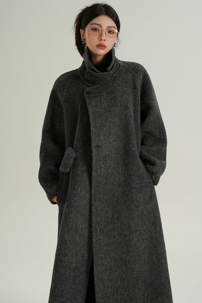 Long Turtleneck Tweed Coat