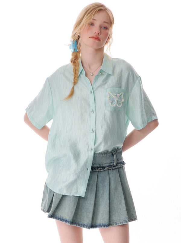 Shiny Butterfly Short Sleeve Shirt