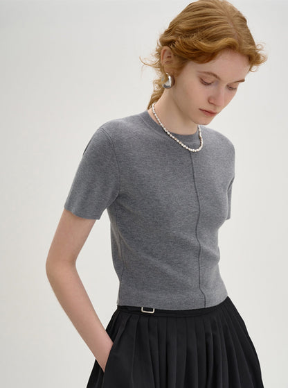 Slim Round Neck Knit Tops