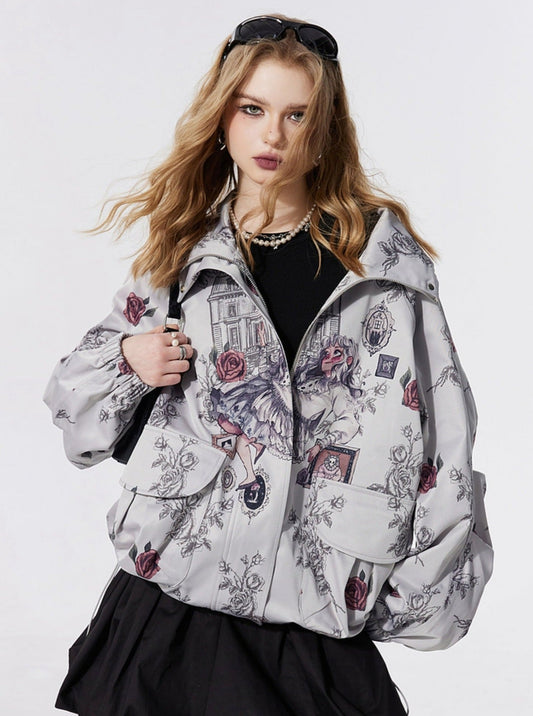 Printed Pocket Mid-Length Jacket