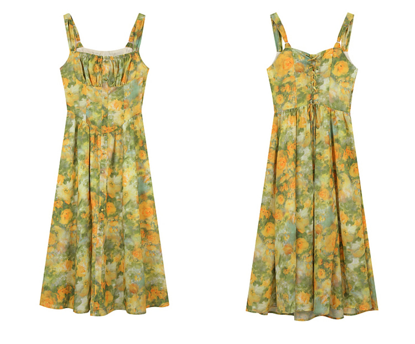 French Vintage Oil Painting Print Slip Dress