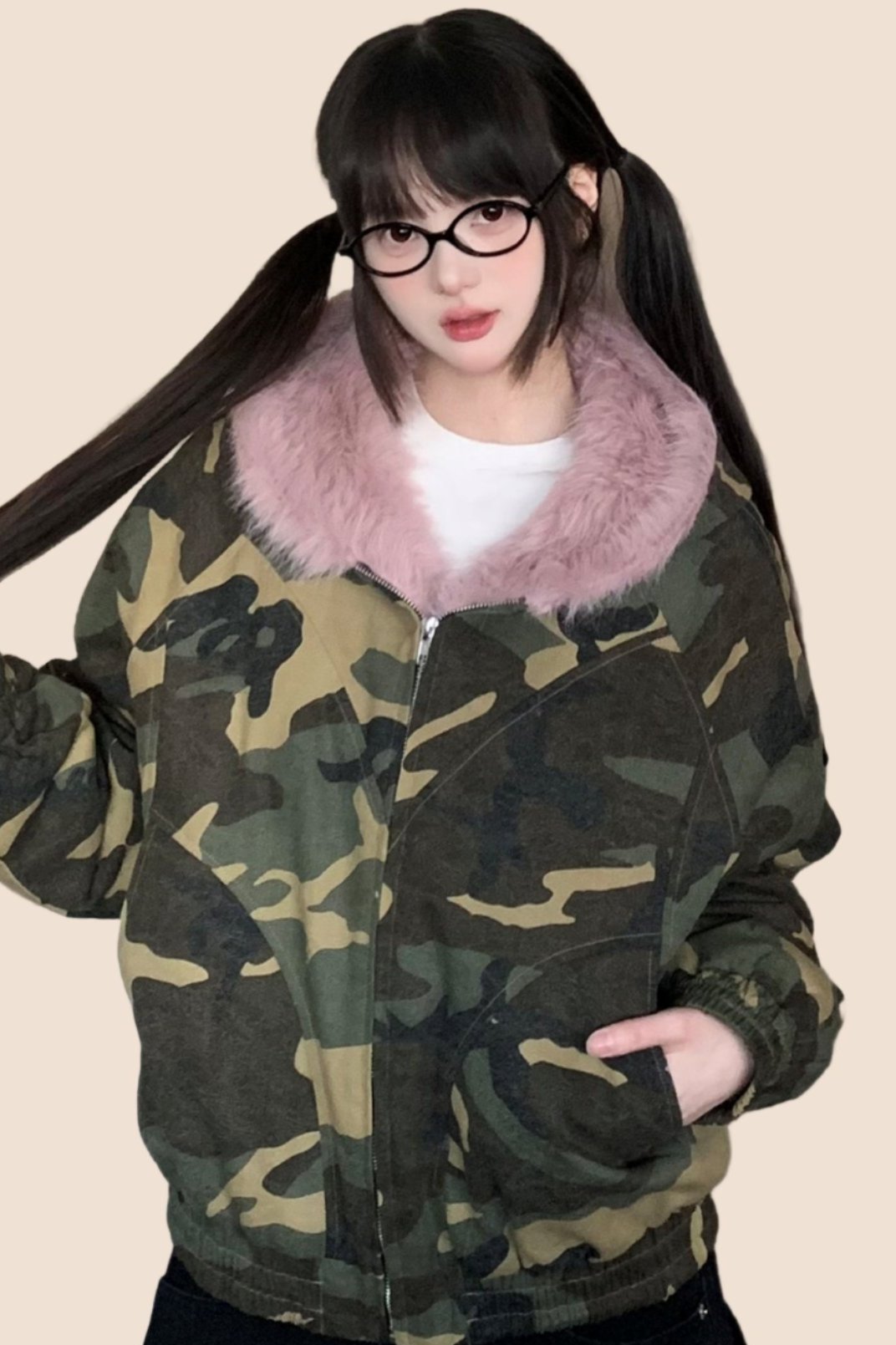 Thickened Fur Hood Cargo Jacket