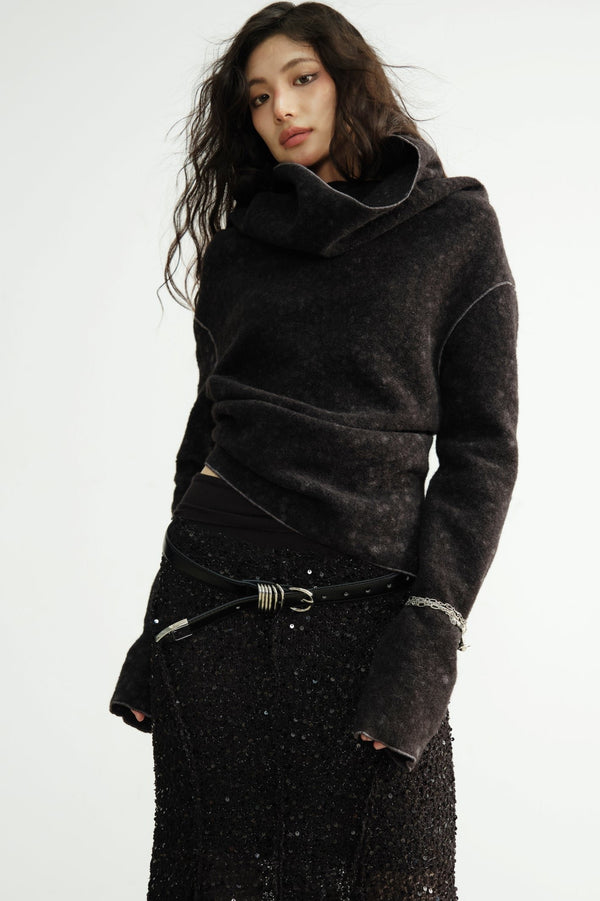 얼룩무늬 블랙 마이크로 스트레치 트위드 짧은 재킷 