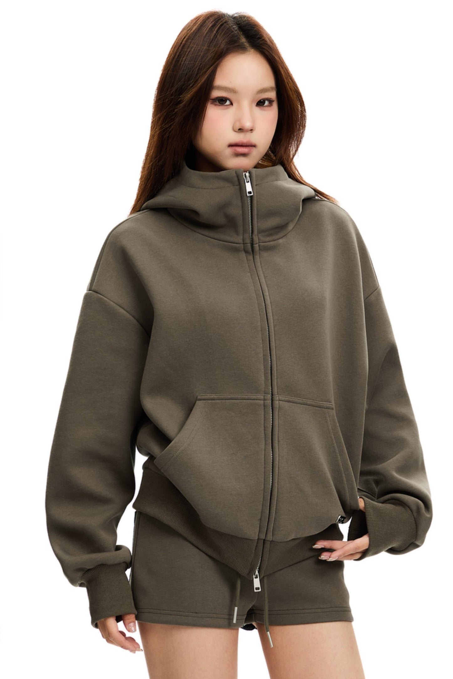 Sporty Stand Collar Hooded Short Jacket