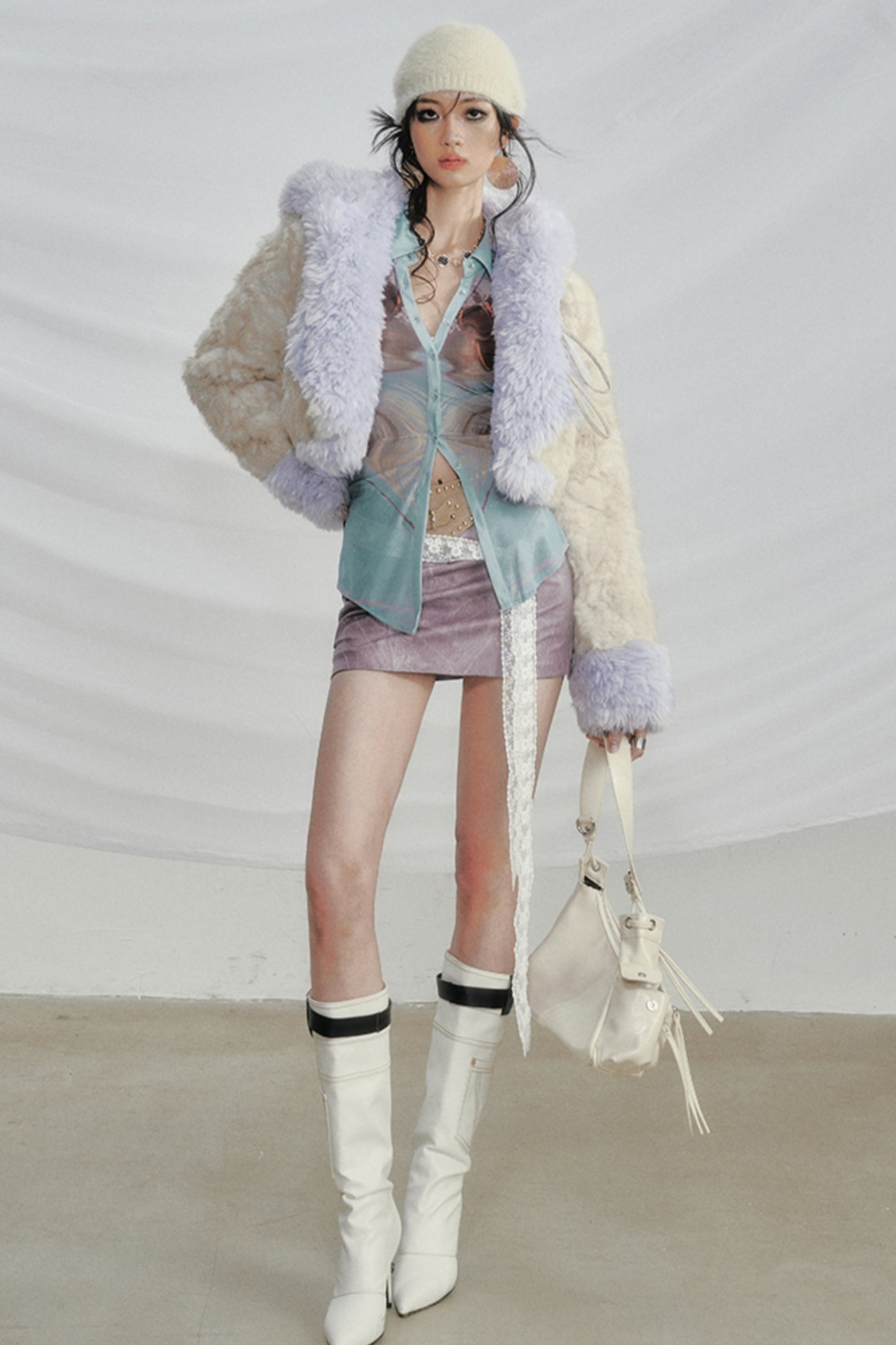 Silph Hooded Cropped Fur Coat