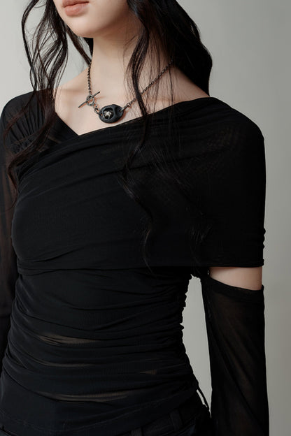 Sheer Mesh Asymmetrical T-Shirt