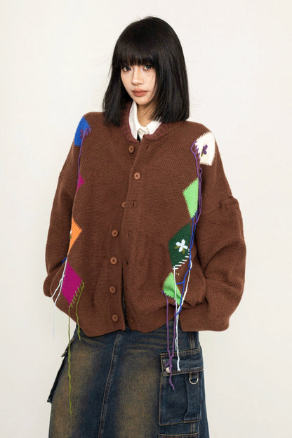 Tie-Dye Retro Loose Knit Sweater Coat