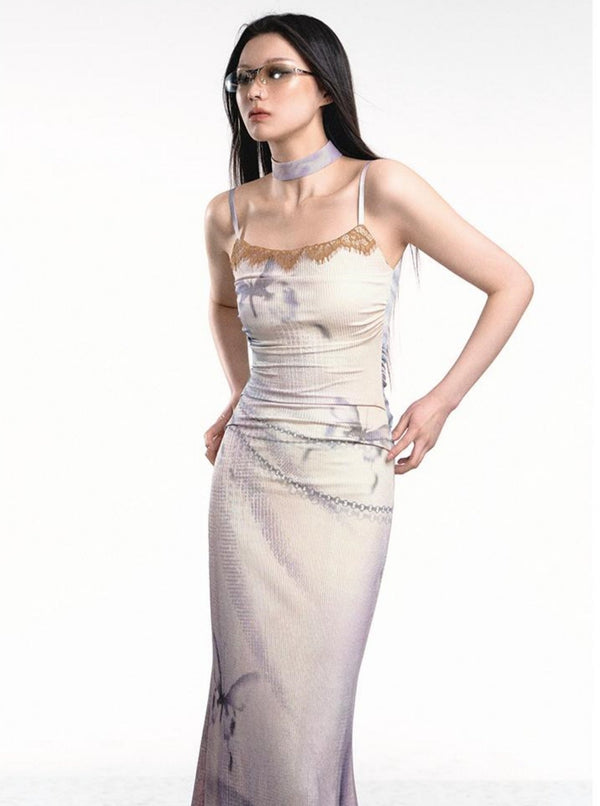 Block Knitted Suspenders Dress Set-Up