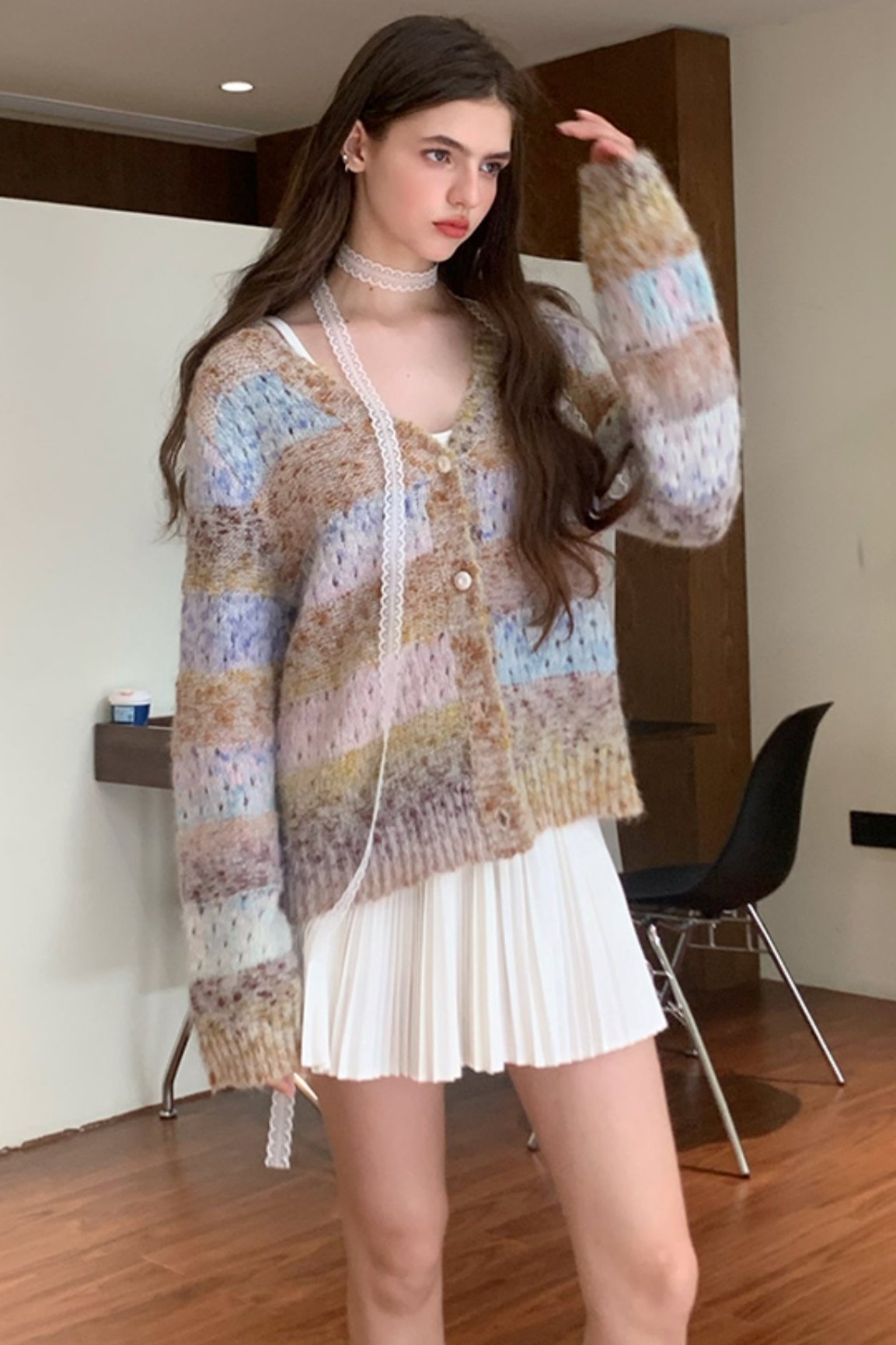 Misty of Color V-Neck Knitted Cardigan