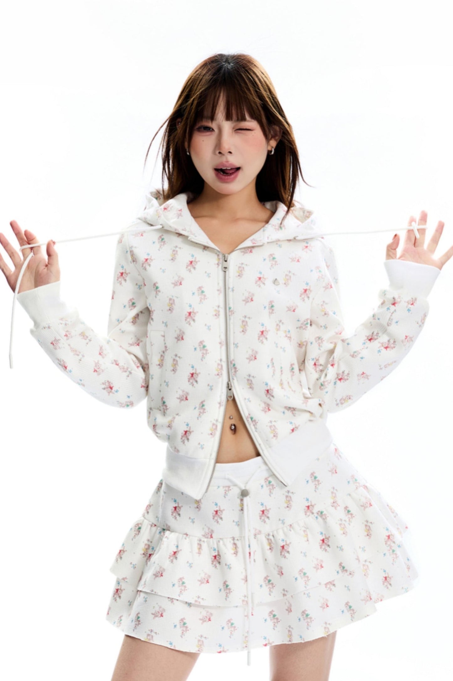 [New on September 19] APEA Fall/Winter Blokette Bunny Floral Waffle Hooded Cardigan Jacket