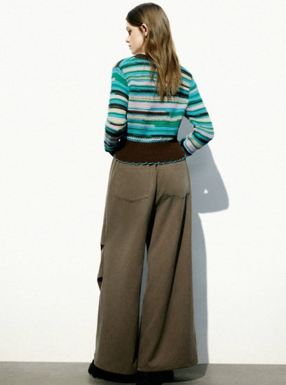 Drawstring Wide Brown Leg Pants