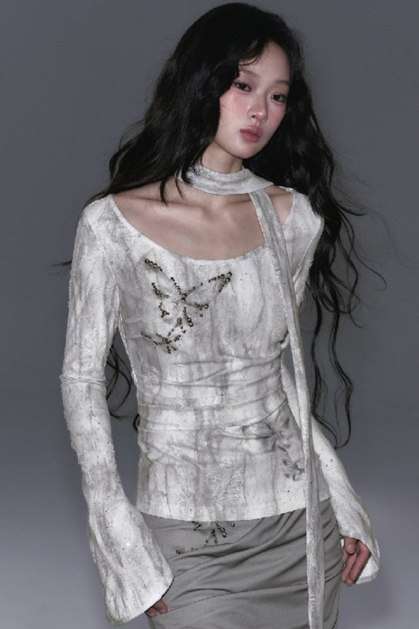 나비 패치 긴팔 티셔츠 