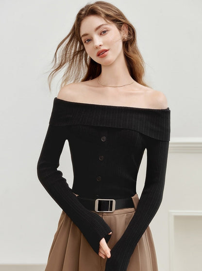 French Design Off-Shoulder Knit Top