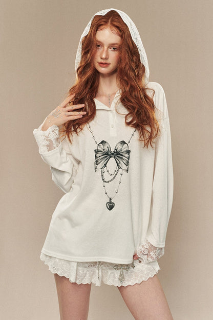 Lace SpliceD Hooded Sweatshirt