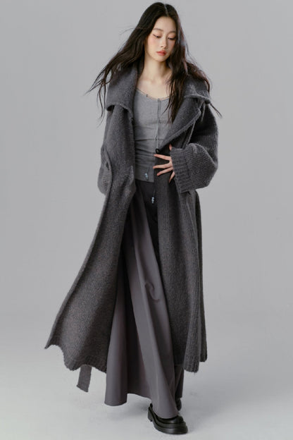 Wool Lapel Long Cardigan Jacket