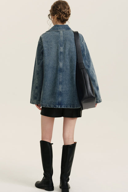 Vintage Washed Denim Cargo Coat