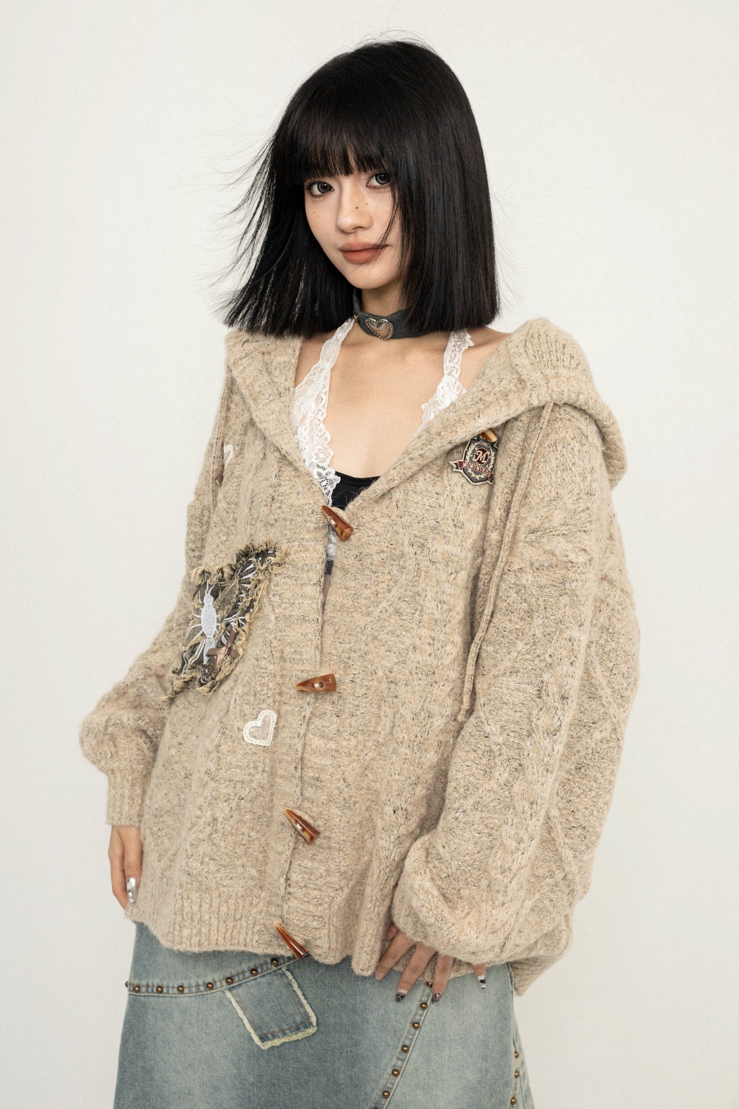 Butterfly Embroidery Hooded Knit Jacket