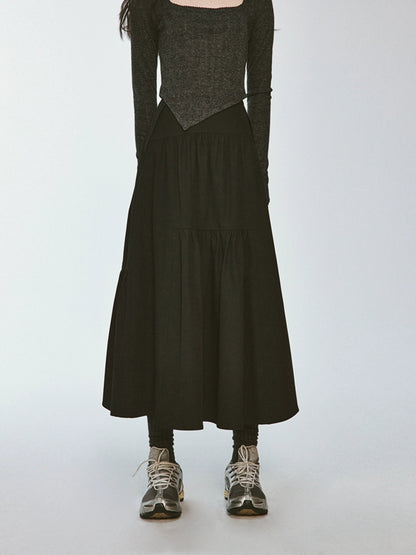 Deep Black Dense Pleated French Skirt