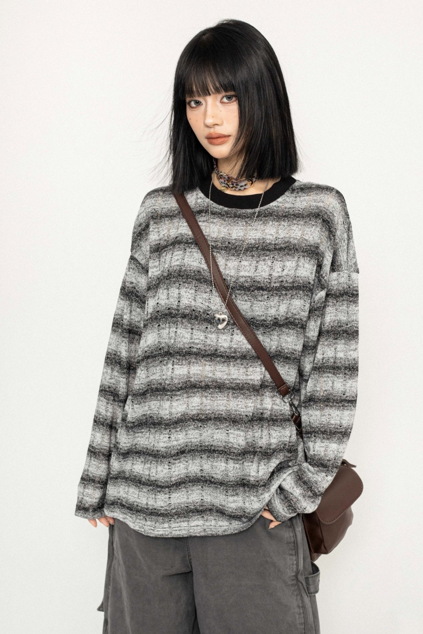 Versatile Striped Lace-up Long Sleeve T-Shirt